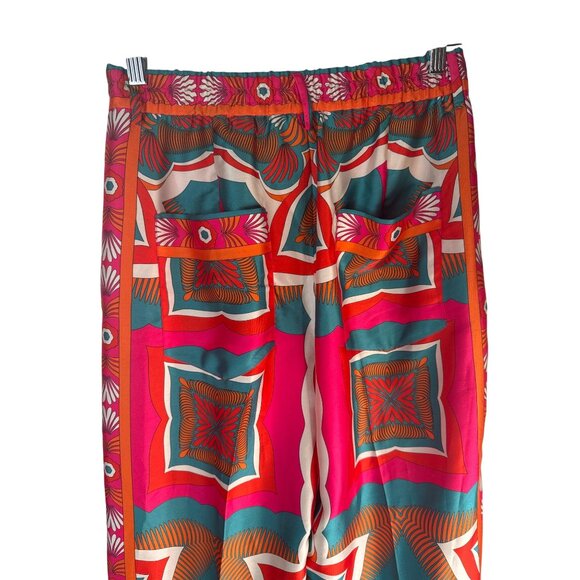 ZARA Wide-Leg Pants High Rise Small Multicolor Geometric Print Polyester - Picture 13 of 15